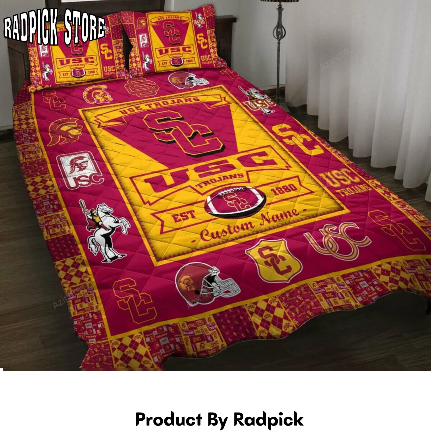 Radpick usc trojans custom name cardinal gold bedding set rp327583